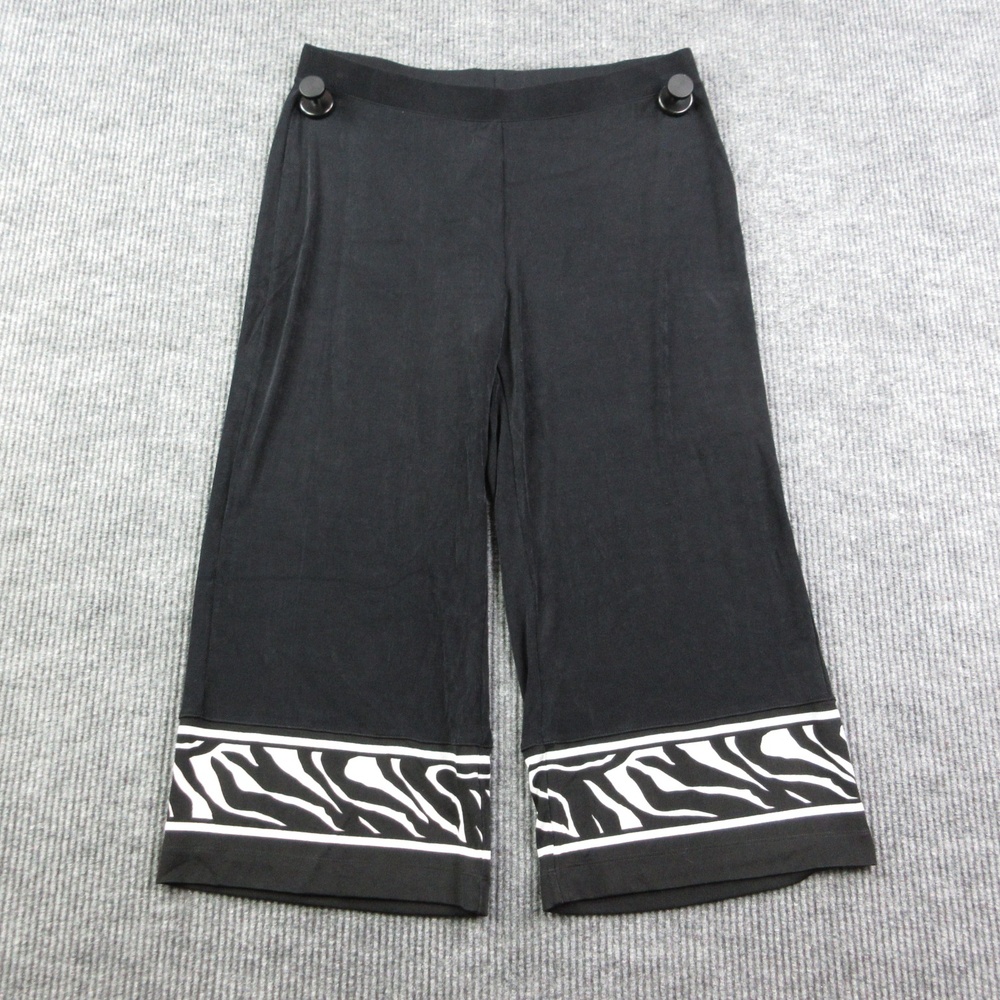Chico's Pants Womens XL Black Cropped Wide Leg Travelers Zebra Border 37x25* NWT